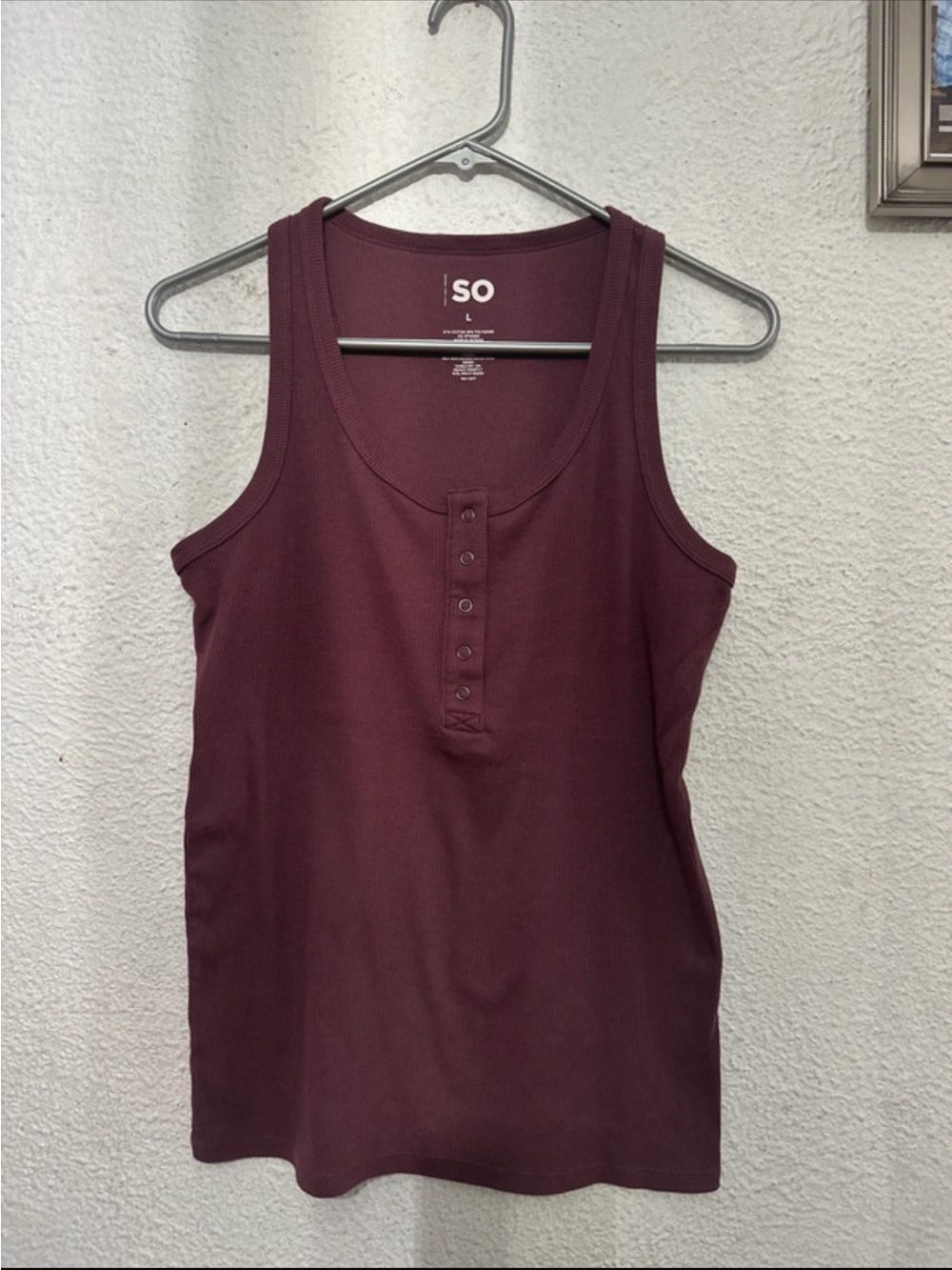 SO Ribbed Button-Front Tank Top - Maroon - Picture 1 of 3